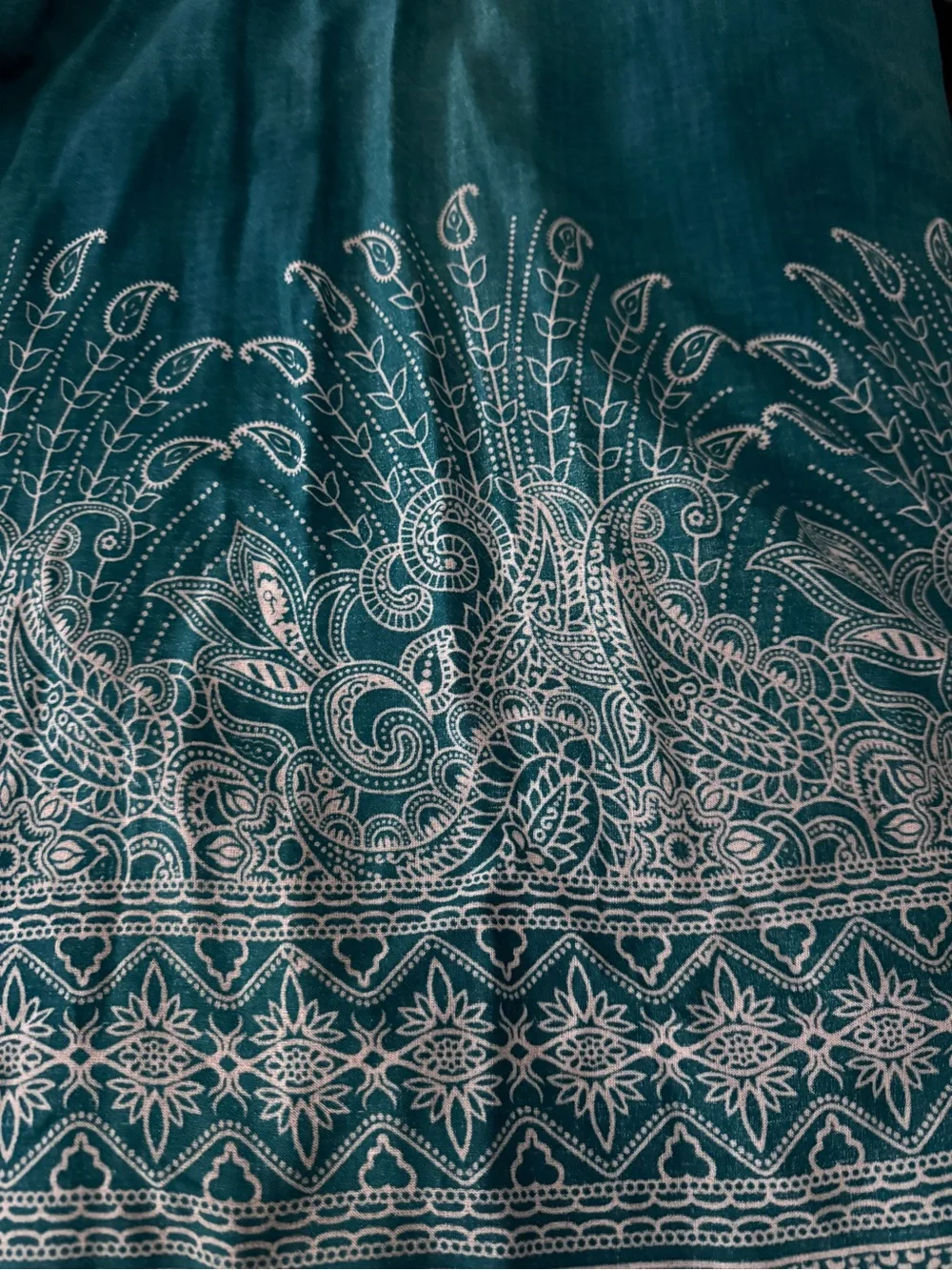 Teal Embroidered Maxi Skirt with Smocked Waist and Tie